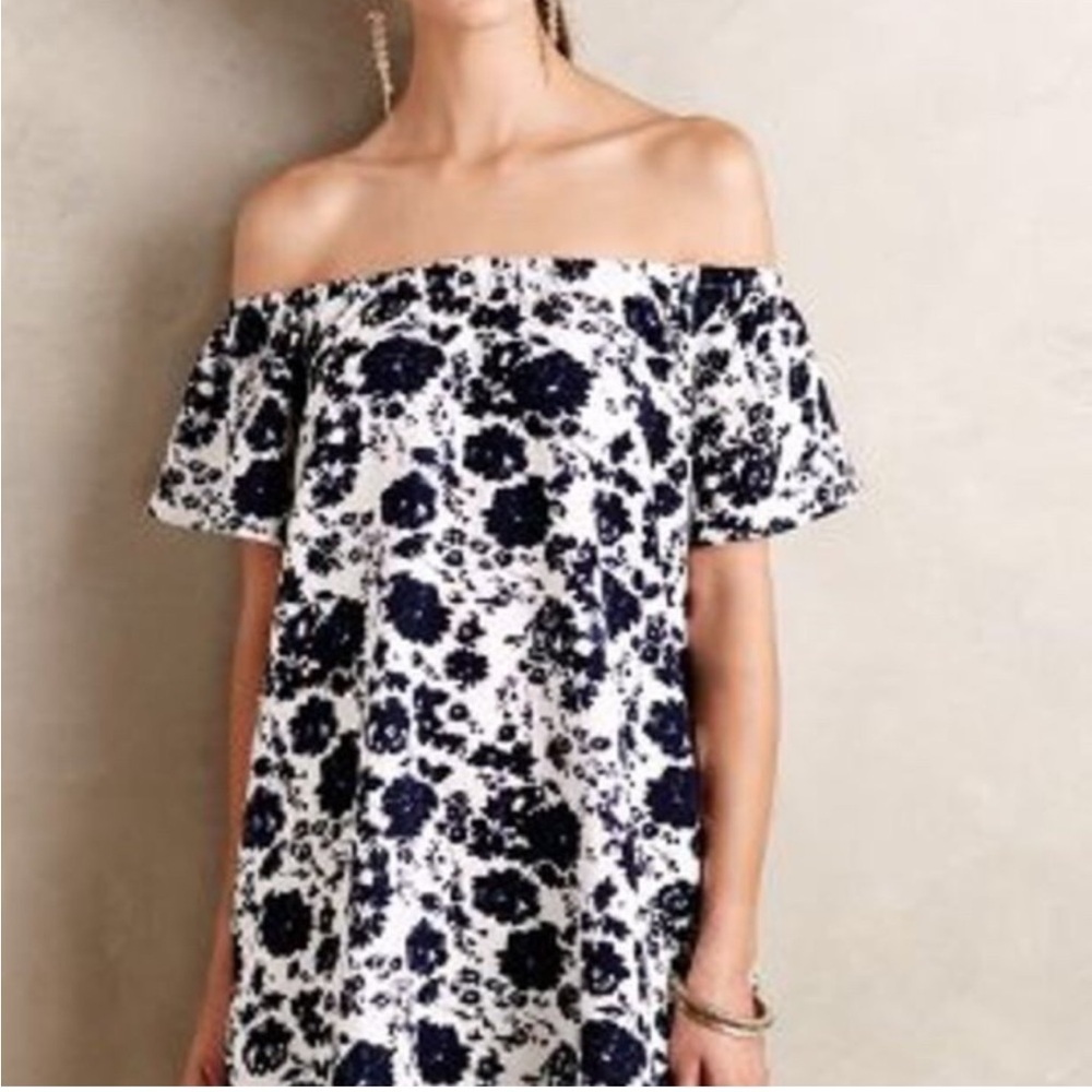 Anthropologie Sunday In Brooklyn White & Blue Off Shoulder Floral Dress